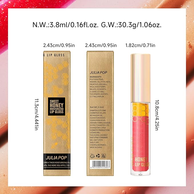 Honey Plumping Lip Oil, Shiny Moisturizing Lip Gloss Plumping