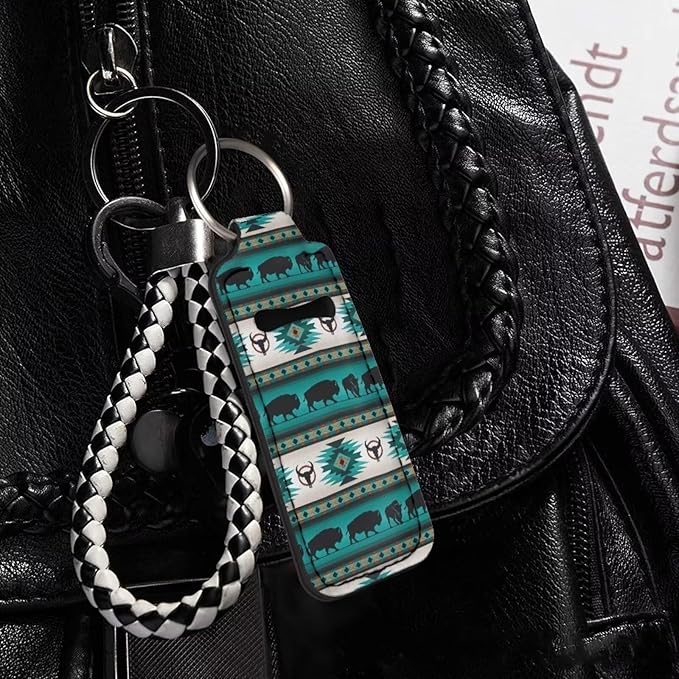 Native Aztec Turquoise Lipstick Holder Keychain Keyring