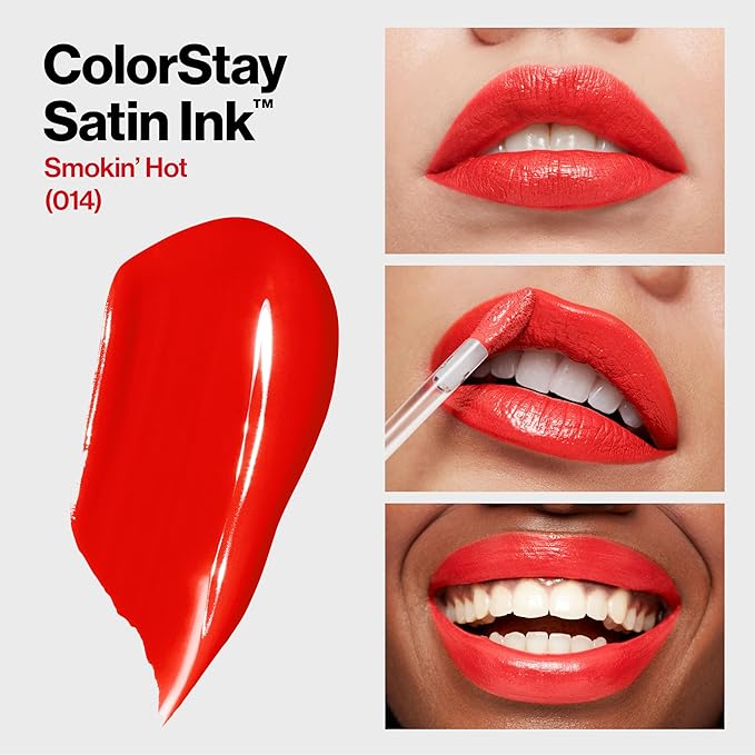 Revlon Liquid Lipstick, Face Makeup, ColorStay Satin Ink, Longwear Rich Lip Colors, Formulated with Black Currant Seed Oil, 014 Smokin' Hot, 0.17 Fl Oz