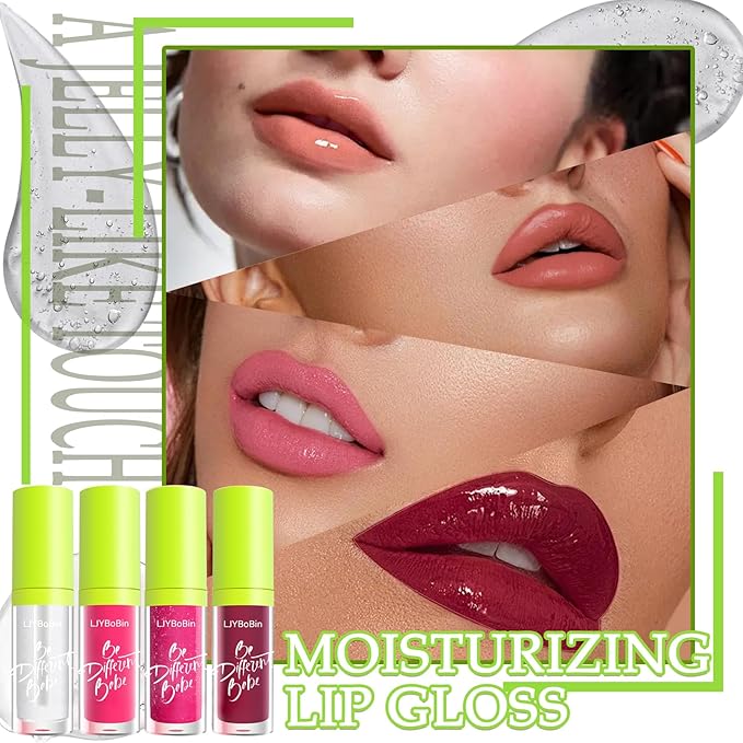 4 Colors Lip Gloss Set,Tinted Lip Oil Long Lasting Non-sticky Shiny Lip Plumping Lip Gloss,Hydrating Moisturizing Lip Glow Oil for Looking Lips,Smooth Glossy Lip Plumper Gloss Set for Women(A#)