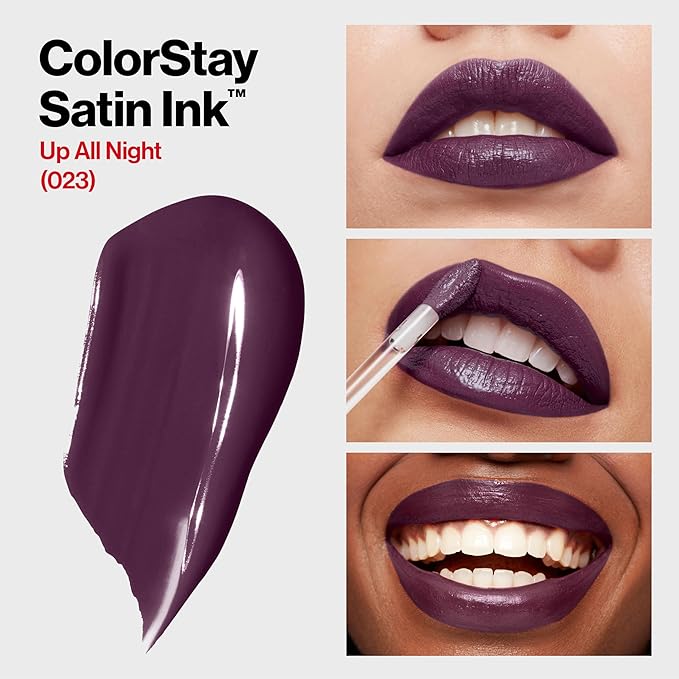 Revlon Liquid Lipstick, Lip Makeup, ColorStay Satin Ink, Longwear Rich Lip Colors, For mulated With Black Currant Seed Oil, 023 Up All Night, 0.17 Fl Oz