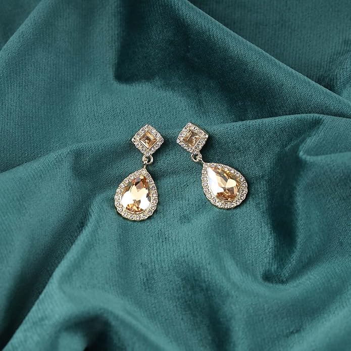 Vintage Crystal Teardrop Earrings Rhinestone Drop Earrings Sparkly
