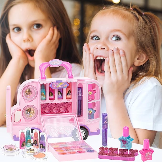 Barbie Car Makeup Kit for Girls, Real Washable