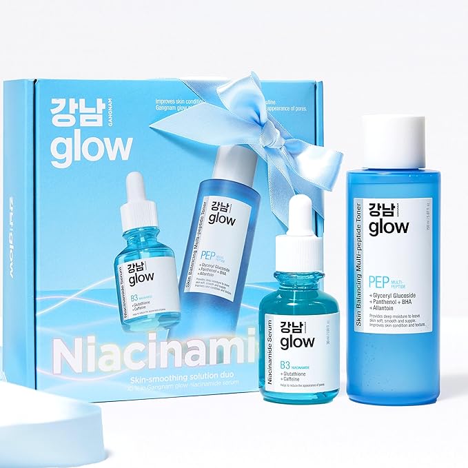 Skin-Smoothing Solution Duo - Multi-Peptide Toner 5.07fl oz & Niacinamide (Vitamin B3) Serum 1.01fl oz I Korean Skincare I Special Gifts for Women