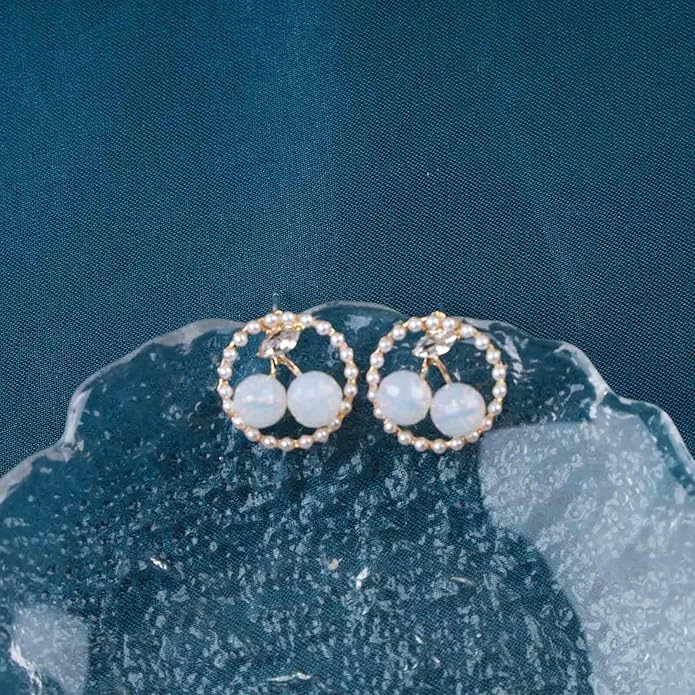 Vintage Circle Pearl Earrings Crystal Cherry