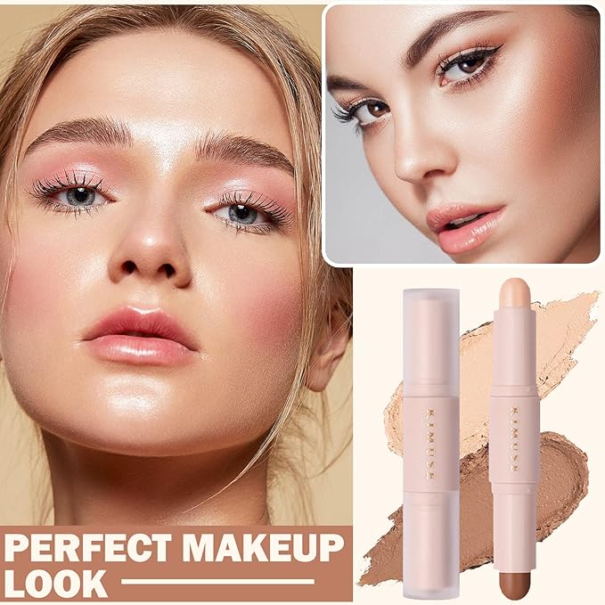 CAHIUYOA 2 Color Cream Contour Stick,Cream Bronzer Highlighter - Deep