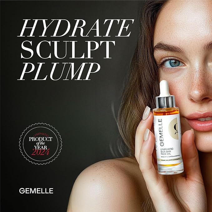 GEMELLE Lymphatic Gua Sha Face Oil | 6x Award Winner | Detox, Plump, Balance, Hydrate | High-Altitude Rosehip, Centella Asiatica & More! | Organic, Natural, Clean Beauty | Starter, Travel 15ml