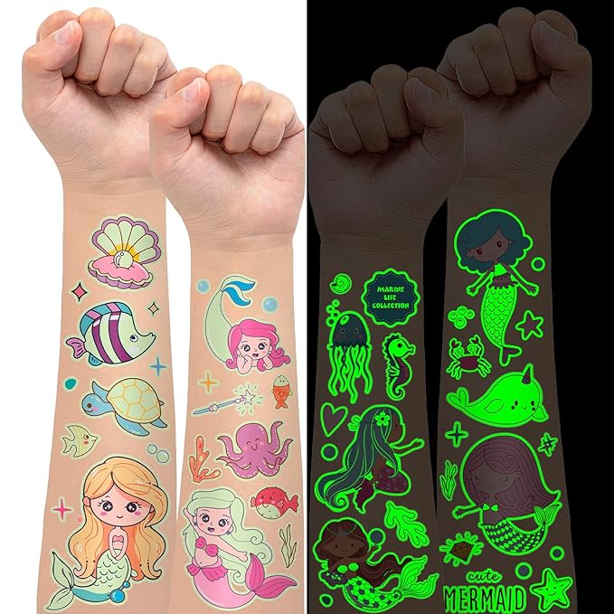 140+ Styles Luminous Kids Tattoos, Temporary Tattoo Stickers Games (Mermaid)