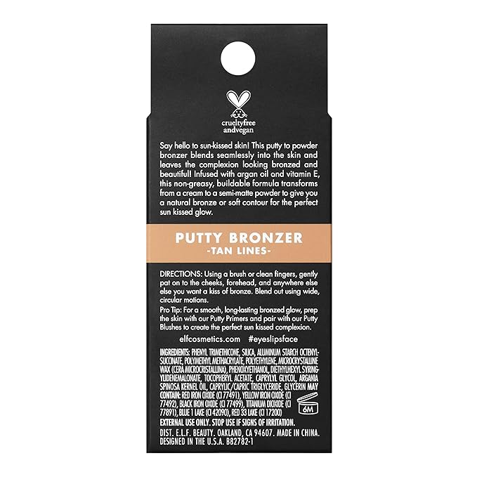 e.l.f. Putty Bronzer, Creamy & Highly Pigmented Formula, Tan Lines, 0.35 Oz