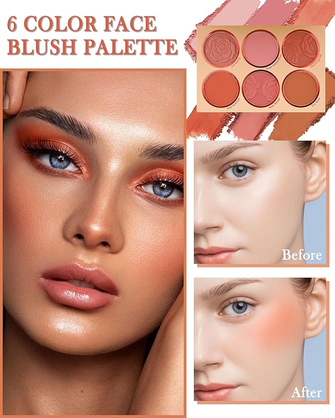 Matte Rose Face Blush Palette Kit with Brush-6