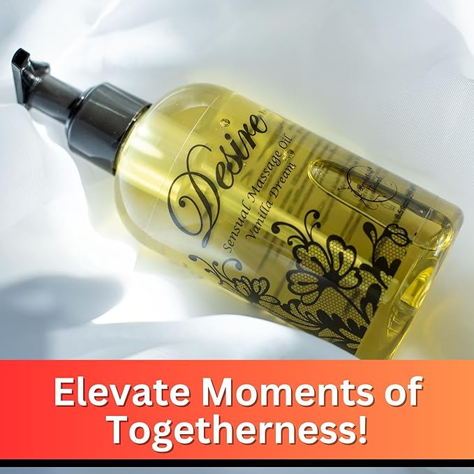 Desire Sensual Massage Oil for Date Night | Best Massage Oil for Couples | All Natural with Sweet Almond, Grapeseed & Jojoba for Smooth Glide & Moisturized Skin 8oz