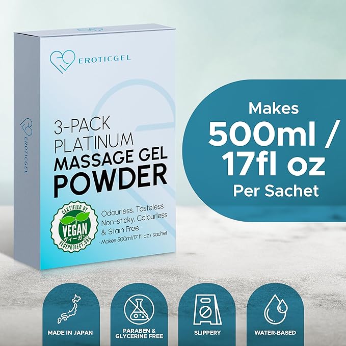 3 x Premium Massage Gel Powder | 5g Travel Sachet Makes 500ml/ 16.9 fl oz | Made in Japan Paraben & Glycerine Free