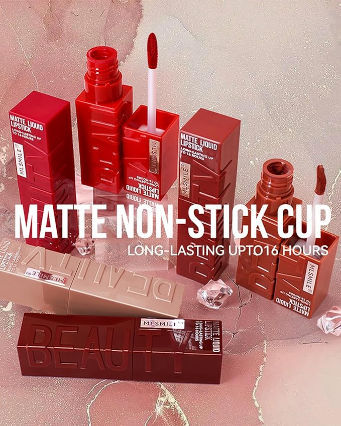 Matte Liquid Lipstick for Women, Highly Pigmented Lip Tint Stain, Super Velvet Matte Nude Red Lip Gloss, Up to 16H Wear, Long Lasting Waterproof Non-Stick Cup Lip Color Stay,Christmas Makeup Gift-02#