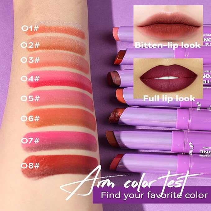 Nude Lipstick, 2 In1 Two Tone Bitten Moisturzing Waterproof Lipstick Gradient Bitting Matte Lipstick V Styling Glimmer Balm, Long Lasting Waterproof Silk Finish Lip Gloss for Women (#06)