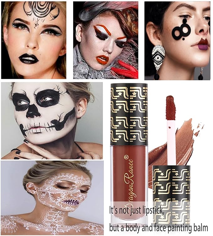 Halloween Dark Matte Liquid Lipstick for Women, Long Lasting Waterproof Lip Gloss, Face Body Painting, Vivid Vampire Lip Stain for Masquerade, Party Goth Makeup, Cosplay (#05 Olive Green)