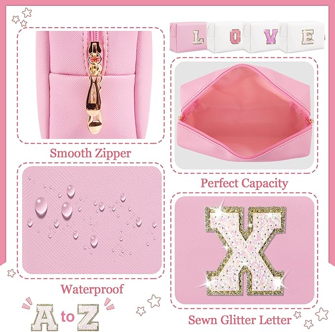 Initial letter patch makeup bag,