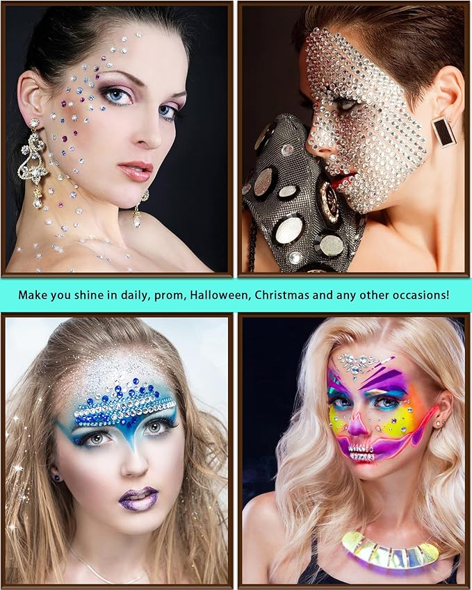 NIACONN Silver Face Jewels Gems Stick on, 10 DIY- Silver