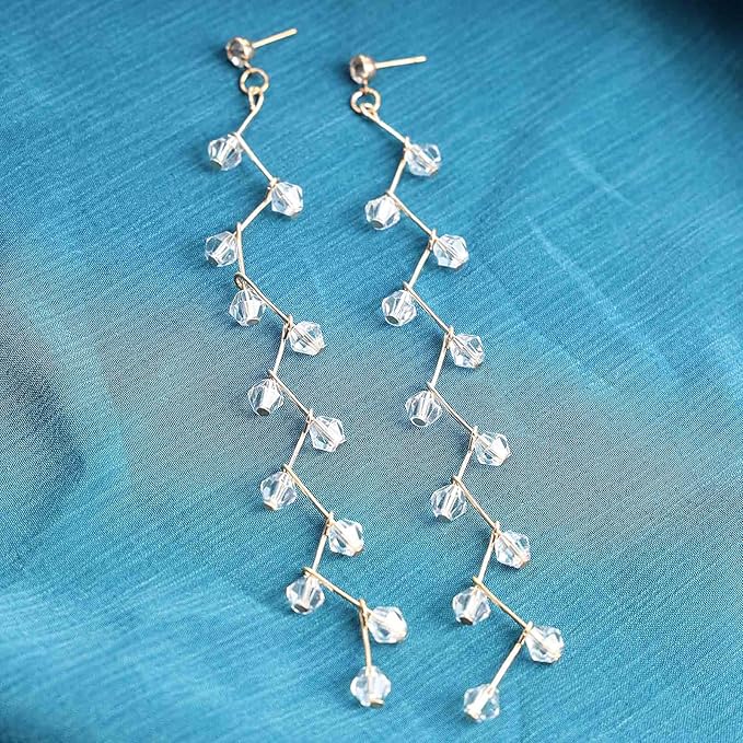 Boho Rhinestone Leaf Earrings Gold Crystal Drop Earring