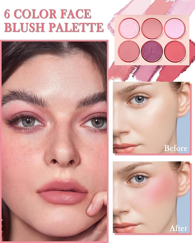 Matte Rose Face Blush Palette Kit with Brush-6