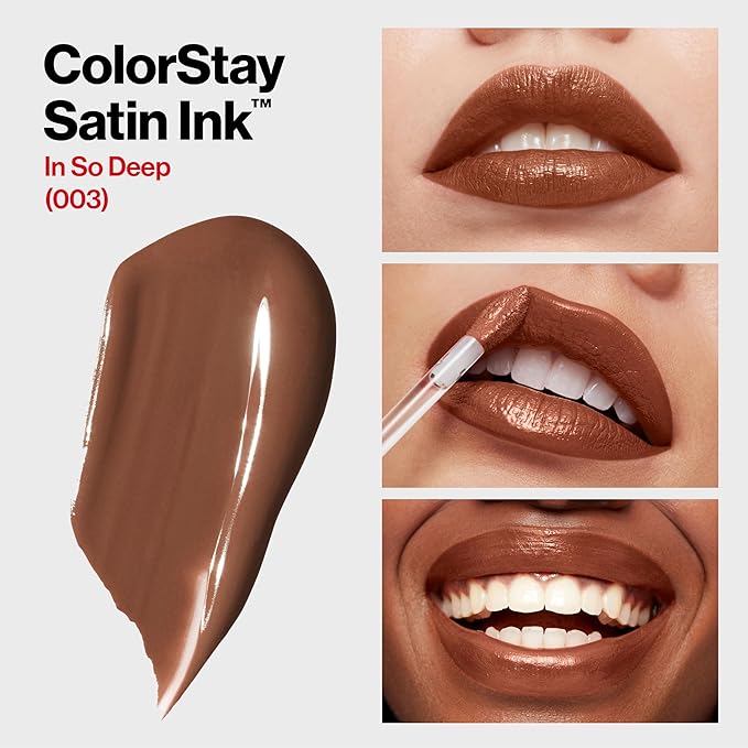 Revlon Liquid Lipstick, Lip Makeup, ColorStay Satin Ink, Longwear Rich Lip Colors, Formulated with Black Currant Seed Oil, 003 In So Deep, 0.17 Fl Oz