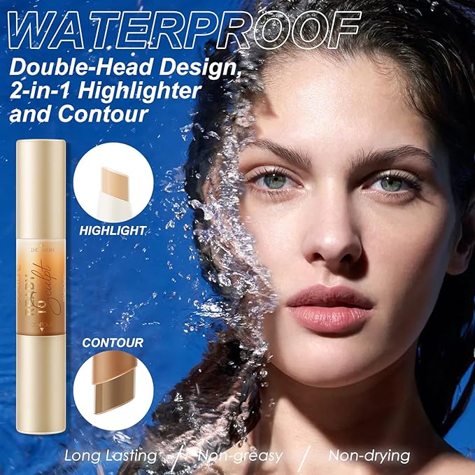 FOCALLURE 2 in 1 Cream Bronzer and Highlighter up Pen,DEEP