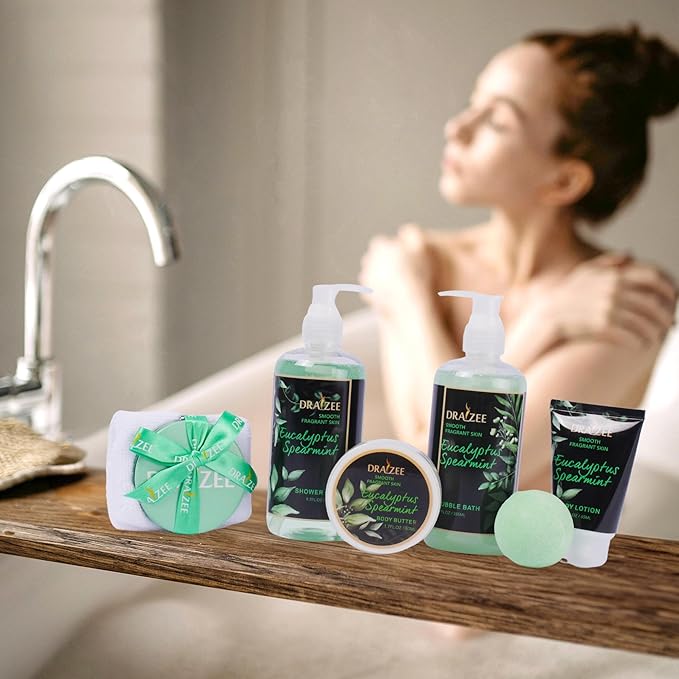 Draizee Mothers Day Gifts for Mom-Spa Gift Baskets for Women, 8 Pcs Luxury Eucalyptus Sparemint Scented Heel Shoe Design Bath and Body Spa Set-Self Care Package for Women, Greate for Mom-Body Care Set