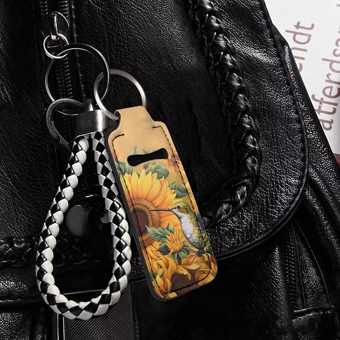 Hummingbird Sunflower Chapstick Holder Keychain