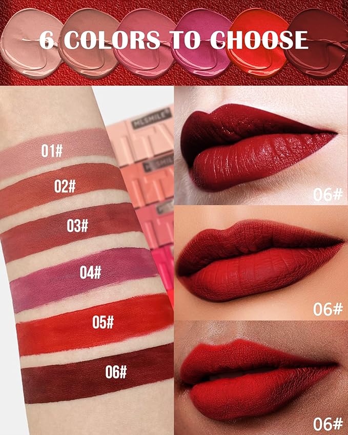 Matte Liquid Lipstick for Women, Highly Pigmented Lip Tint Stain, Super Velvet Matte Dark Red Lip Gloss, Up to 16H Wear, Long Lasting Waterproof Non-Stick Cup Lip Color Stay,Christmas Makeup Gift-06#