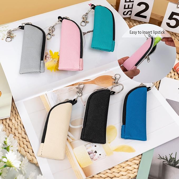 Chapstick Holder, 6 Pcs Lip Balm Sleeve Pouch, Portable Lipstick Holder Bag, Clip-on Makeup Travel Accessories, Great Stuffers for Women