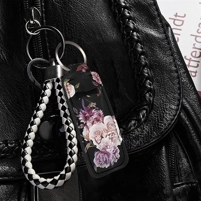 Neoprene Chapstick Holder Keychain Elegant Rose