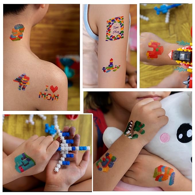 Building Block Individually Wrapped Tattoos, Block Temporary Tattoo Boys Girls