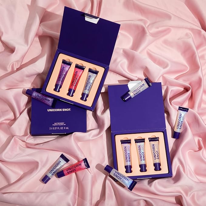 UNICORN SNOT Glitter Lip Gloss Kit - Long-Lasting Sparkly Lip Shine - Vegan & Cruelty Free Non-Sticky Formula - Lip Gloss for Festivals and Rave Makeup - High-Shine Lip Gloss Set, Set of 3