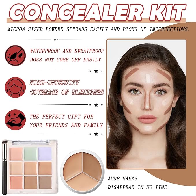 12 Colors Correcting Concealer Palette Kit with Brush,Cream