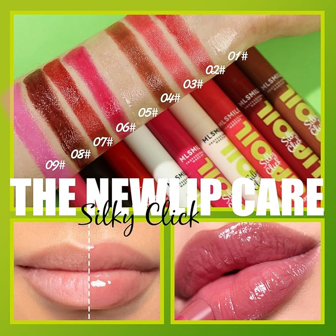 3 Colors Fat Lip Oil Slick Click Press Lipstick, Moisturizing Lip Balm Korean Shining Mirror Lip Gloss Nourishing Solid Lip Glaze, Plump Your Lips, High Pigmented Vegan Lip Oil Non-Sticky (B#)