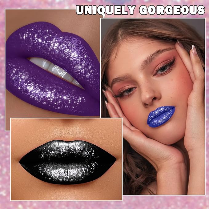 Halloween Diamond Glitter Lip Gloss Set Dark Purple Glitter