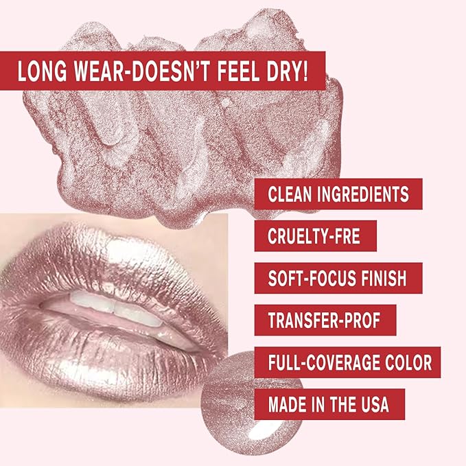 COOSA Glitter Liquid Lipsticks, Diamond Shimmer Metallic Lipstick Glitter