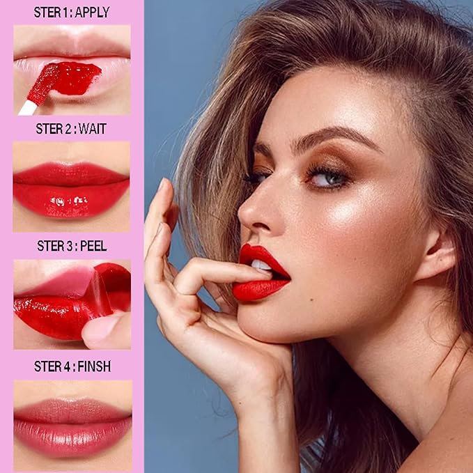 Wonder Blading Lip Stain Peel Off Masque, 6 Colors Tattoo Peel Off Mask, Matte Finish Peel Off Lip Stain, Waterproof & Transfer Proof Nude Lip Tint, Lip Tatoo Peel Lip Tint, 02# Cherry Red