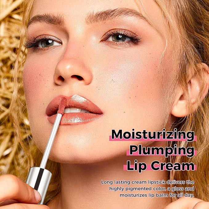 Magic Lip Gloss Plumper, Nude Pink Silky Plumping Lip Gloss Tint, Long-lasting Marble Liquid Lipstick, Hydrating Non-Sticky Lip Oil, Moisturizing Plumping Lip Gloss