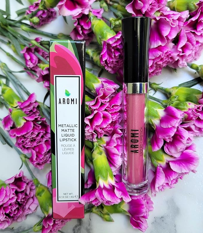 Aromi Metallic Liquid Lipstick | Light Pink Lip Color with Shimmery Finish, Vegan & Cruelty-free, Long-Lasting Lipstick, Waterproof (Cotton Candy)