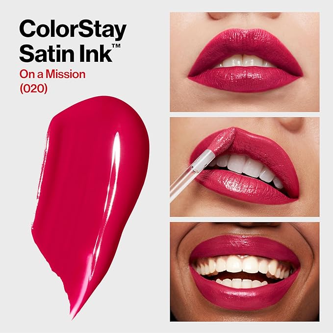 Revlon Liquid Lipstick, Face Makeup, ColorStay Satin Ink, Longwear Rich Lip Colors, Formulated with Black Currant Seed Oil, 020 On a Mission, 0.17 Fl Oz