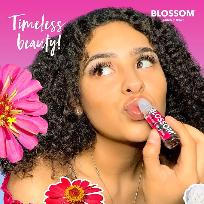 Blossom Scented Roll on Lip Gloss, Infused with Real Flowers, Made in USA, 0.3 fl. oz./9ml, 3 pack Gift Set, Candy Cane, Gingerbread, Sugar Cookie
