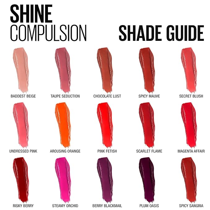 Maybelline New York Color Sensational Shine Compulsion Lipstick Makeup, Spicy Sangria, 0.1 Ounce