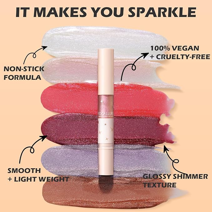 FOCALLURE Glitter Lip Gloss,High Shine Shimmer Lipstick,Long Lasting Plumping Lipgloss,Hydrating,Moisturizing,Non-Sticky and Lightweight Formula for Lip Color,Iridescent
