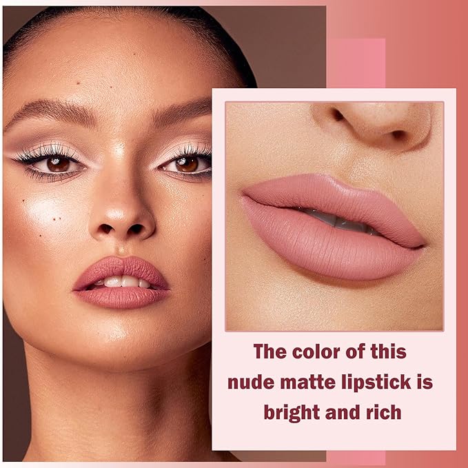 Matte Nude Lipstick Velvet Heart Shaped Lip Stick,Nude Lip Stain Lip Tint Long Lasting Non Stick Cup Neutral Lipstick for Women - 02 Peach