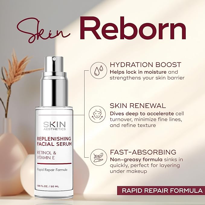 Retinol & Vitamin E Face Serum - Anti-Aging, Blemishes, Fine Lines & Wrinkles Treatment - Dermatologist Tested Korean Skincare - Clean Beauty, Cruelty-Free - 1.69 oz