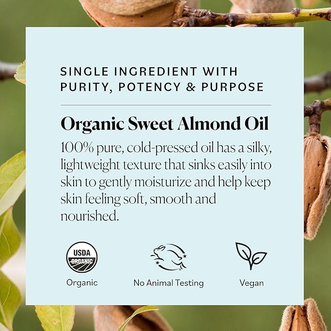 Sky Organics - Organic Sweet Almond Oil, 16 fl oz - Soft & Soothe Oil - Skin Moisturizer - Silky, Lightweight Texture - 100% Pure - Non-Greasy - Natural, Vegan, & Cruelty Free - Beauty & Self Care