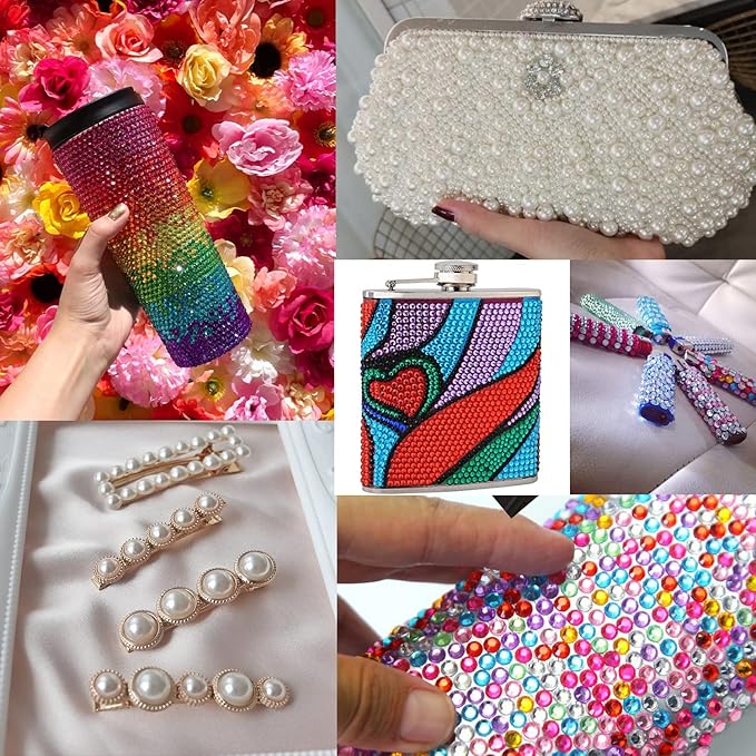 Flat Back Rhinestone+Half Round Pearl Kits Colorful Rhinestones+White