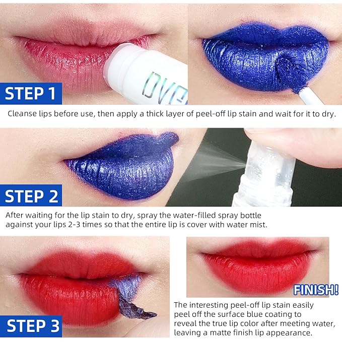 DAGEDA 5 Colors Lip Stain,Peel Off Lip Stain Lip Tint,Tattoo Color Lip Gloss,Waterproof Liquid Lipstick with 5ML Empty Spray Bottle, Lip Stain Tint Lip Makeup for Women