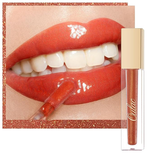 Oulac Light Orange Lip Gloss High-shine Moisturizing Lip Gloss Oil Colorful Shade Liquid Lipstick Non-stick Cup Glitter lipstick Lip Tint Reduce Fine Lines Lip Glaze For Dry Lip C02