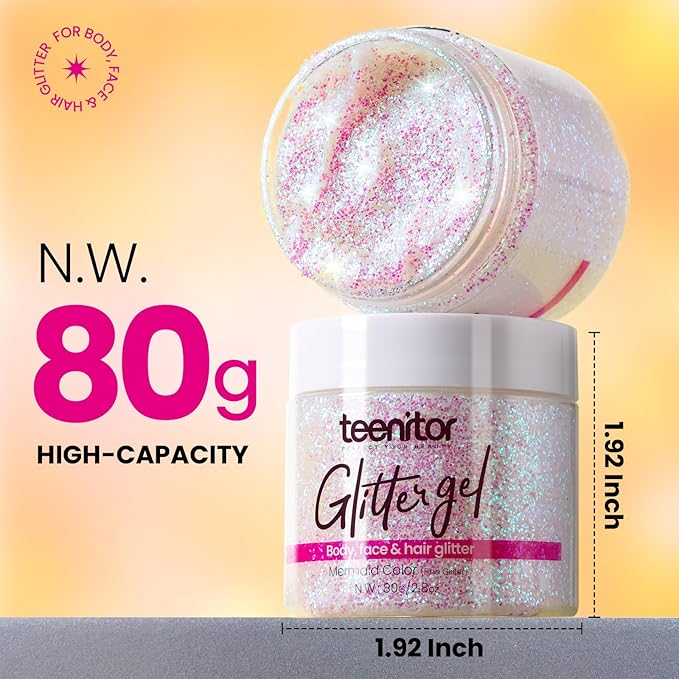 Teenitor Body Glitter, Holographic White Glitter, Body Glitter Body Makeup